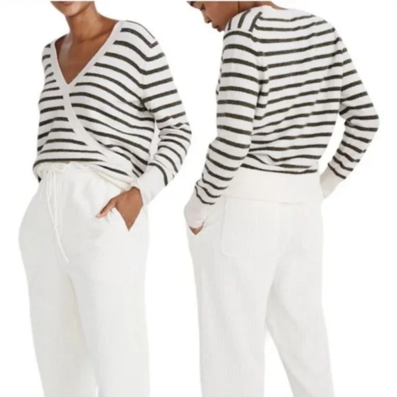 NWT Madewell Striped Wrap Front Sweater in Enthorne Size  XS Color Black/Cream - Picture 11 of 11